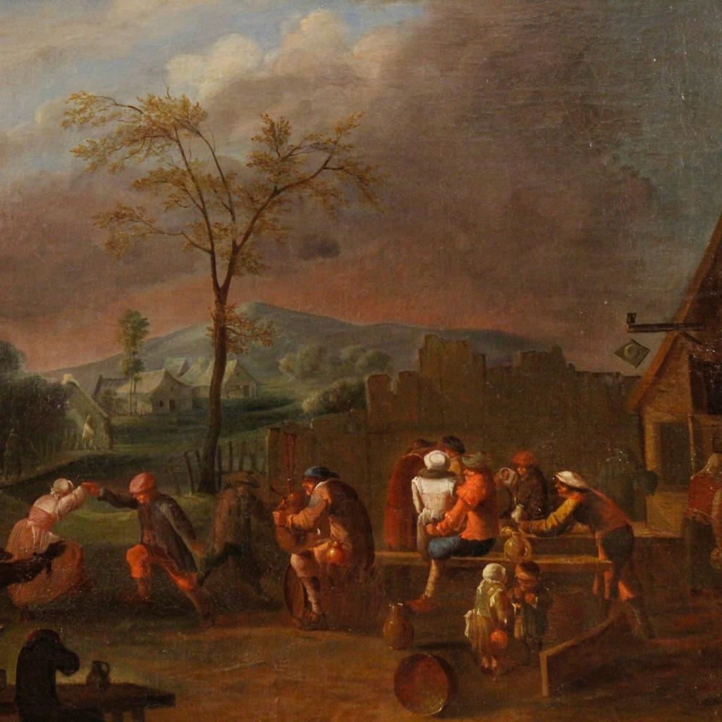Belgian 18th Century Oil Canvas Flemish Popular Scenes with Characters Paintings, 1780
