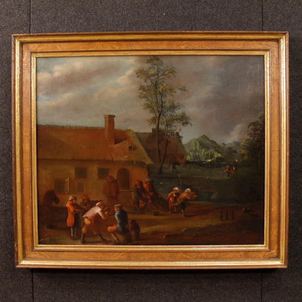 18th Century Oil Canvas Flemish Popular Scenes with Characters Paintings, 1780 1