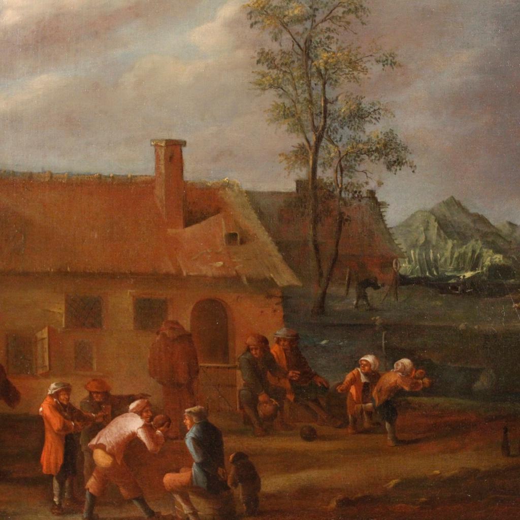 18th Century Oil Canvas Flemish Popular Scenes with Characters Paintings, 1780 2