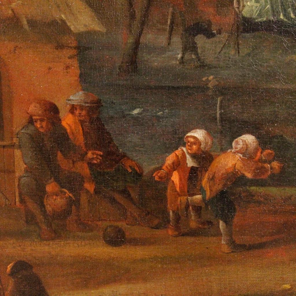 18th Century Oil Canvas Flemish Popular Scenes with Characters Paintings, 1780 4