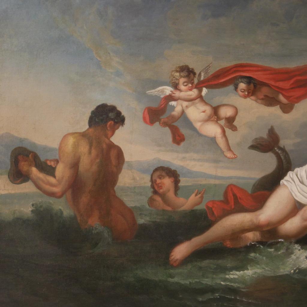 18th Century Oil Canvas Italian Painting Mythological Triumph of Galatea, 1780 For Sale 5