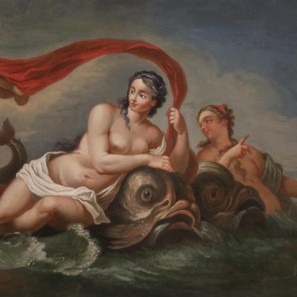 Oiled 18th Century Oil Canvas Italian Painting Mythological Triumph of Galatea, 1780 For Sale