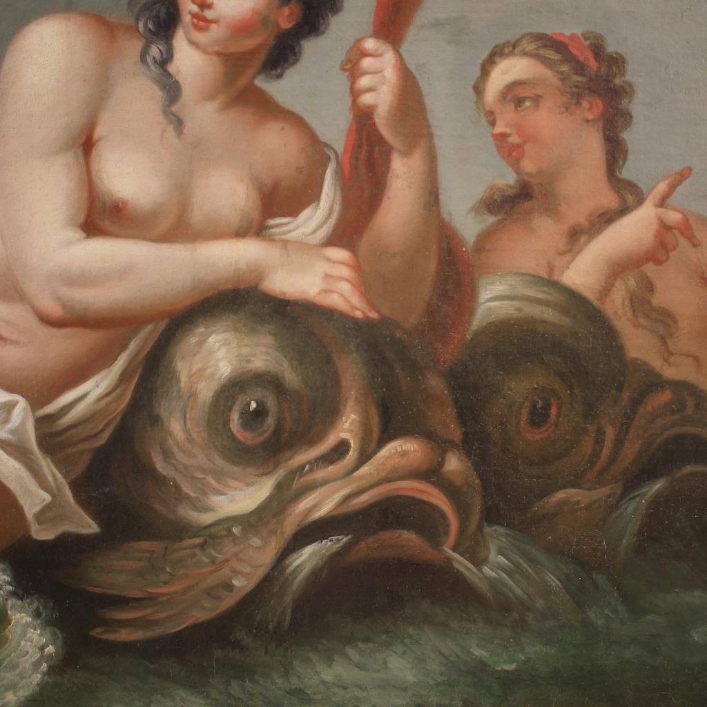 18th Century Oil Canvas Italian Painting Mythological Triumph of Galatea, 1780 For Sale 3