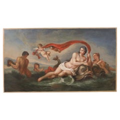 peinture italienne à l'huile sur toile du XVIIIe siècle Triomphe mythologique de Galatée, 1780