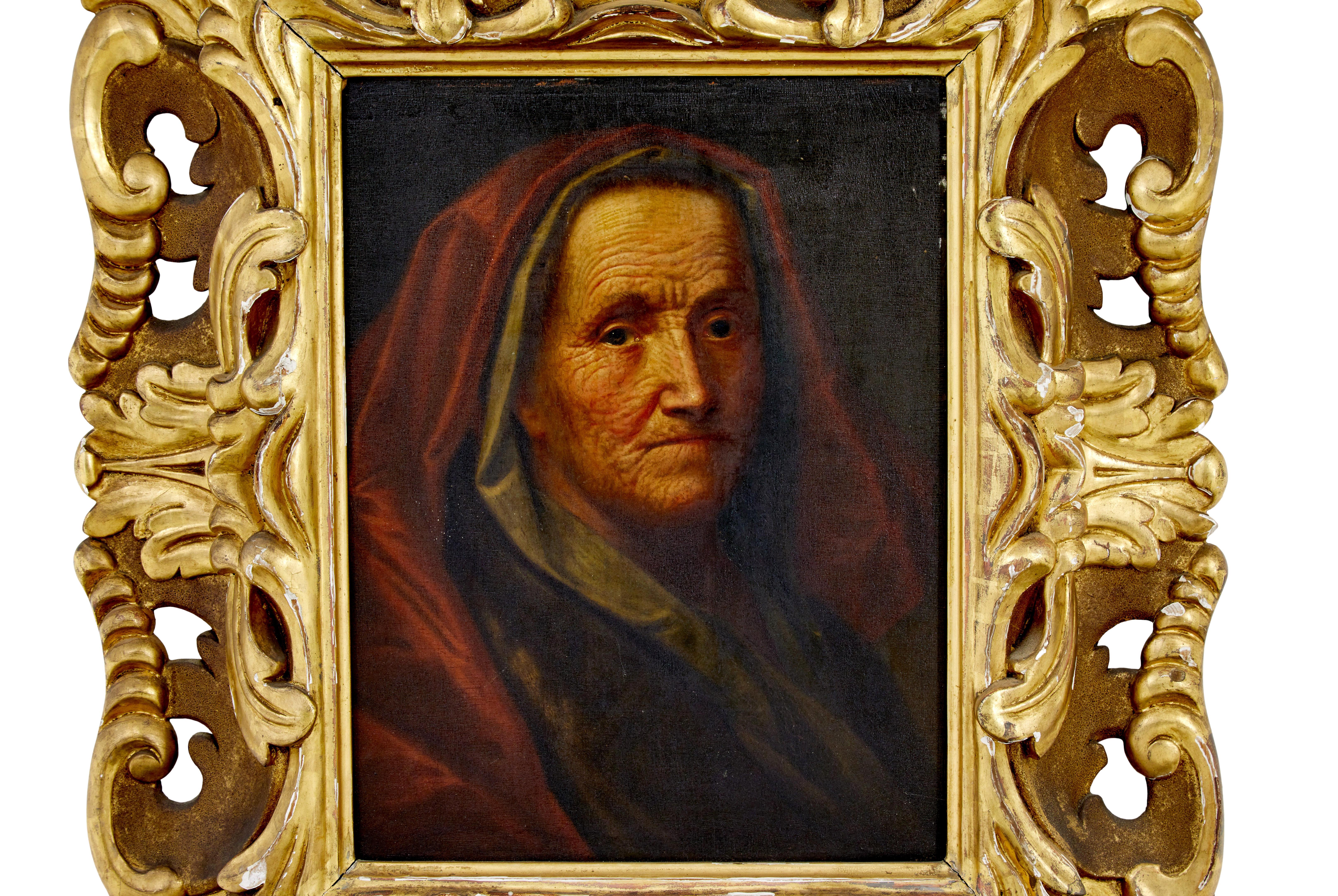 Nous avons ici une huile sur panneau attribuée à Denner vers 1730. Représentation d'un sujet typique de l'artiste, montrant le visage dans ses moindres détails. Un nettoyage professionnel serait bénéfique. Ce que nous pourrions faire par