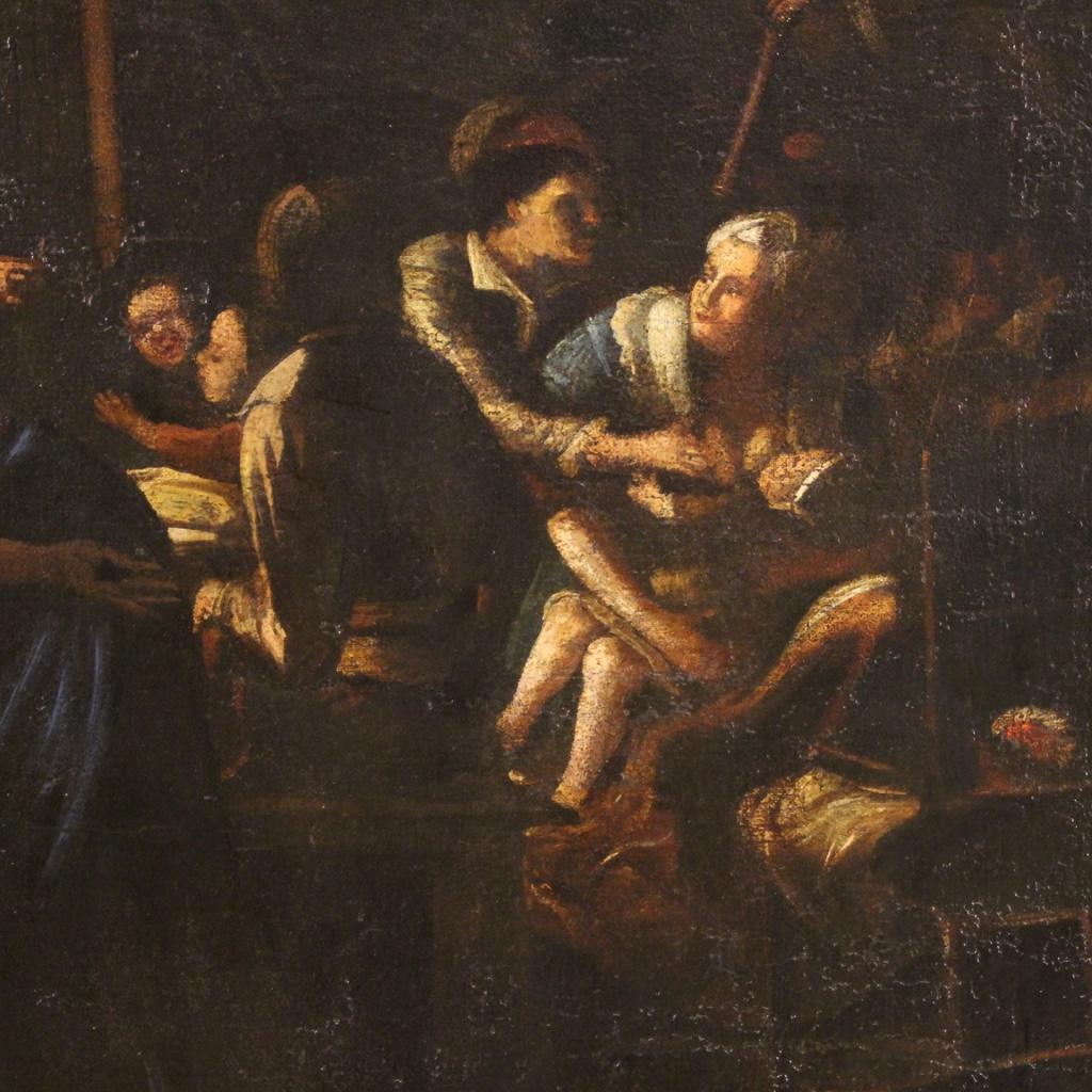 18th Century Oil on Canvas Antique Flemish Interior Scene Painting, 1730 1