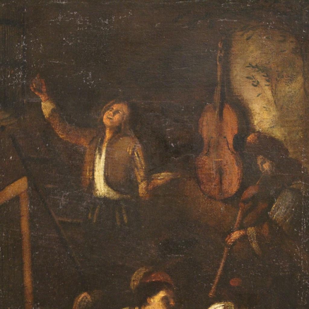 18th Century Oil on Canvas Antique Flemish Interior Scene Painting, 1730 2