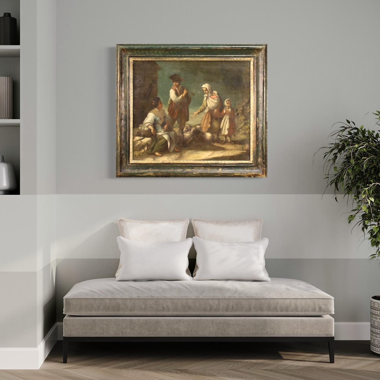 Huile sur toile ancienne d'une scène de genre française du 18e siècle, 1780 3