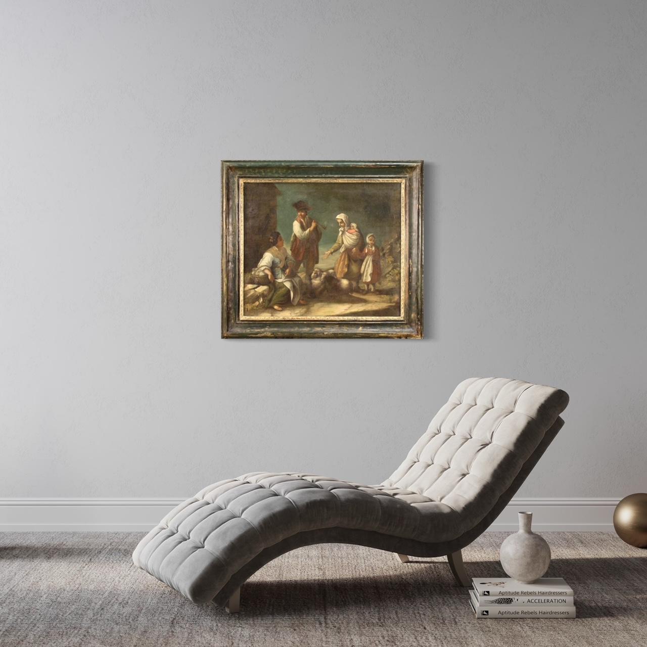 Huile sur toile ancienne d'une scène de genre française du 18e siècle, 1780 6