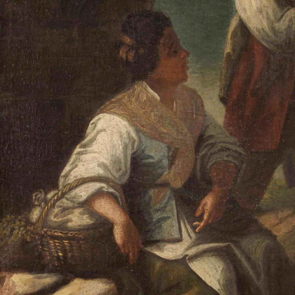 Huile sur toile ancienne d'une scène de genre française du 18e siècle, 1780 7
