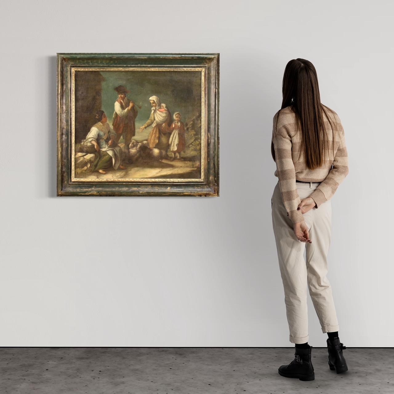 Français Huile sur toile ancienne d'une scène de genre française du 18e siècle, 1780