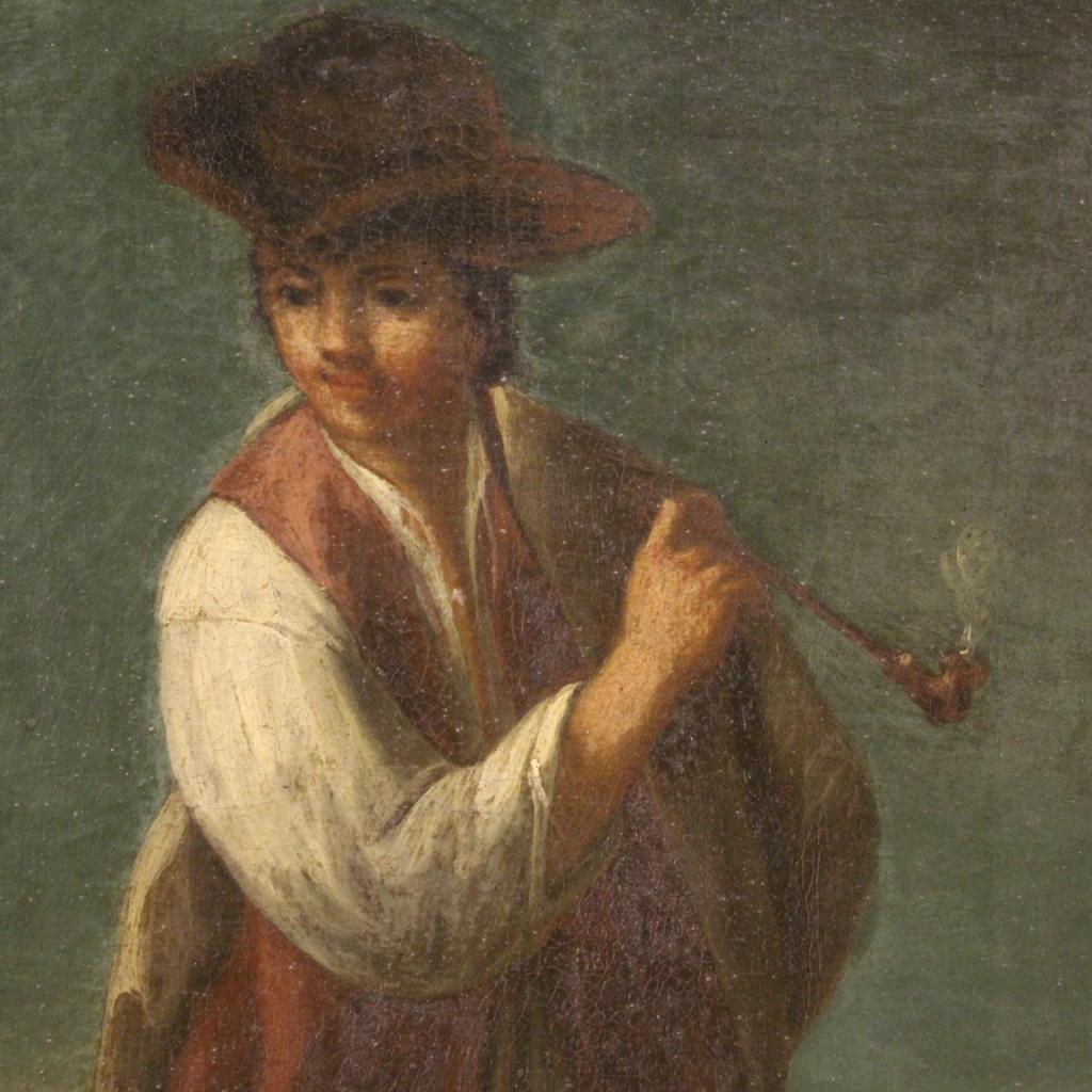 Huile sur toile ancienne d'une scène de genre française du 18e siècle, 1780 1