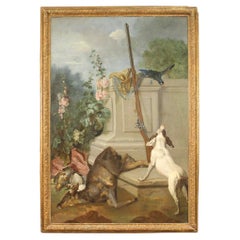 18th Century Oil on Canvas Antique French Painting Hunting Scene Still Life 1770