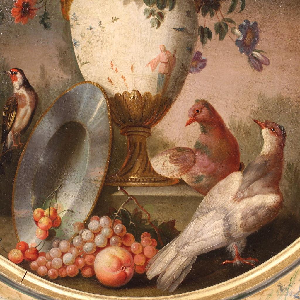 Late 18th Century 18th Century Oil on Canvas Antique French Round Painting Still Life, 1780