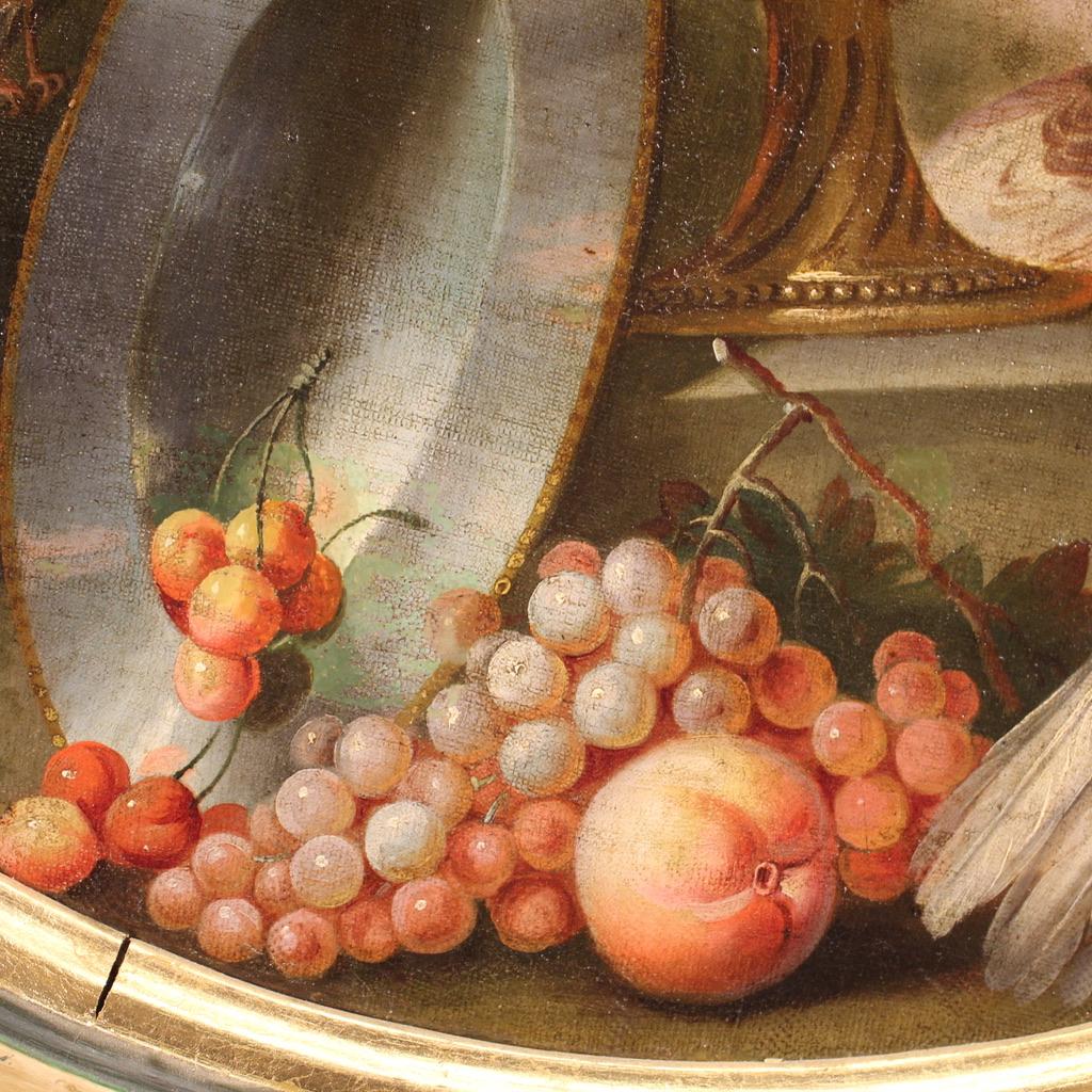 18th Century Oil on Canvas Antique French Round Painting Still Life, 1780 4