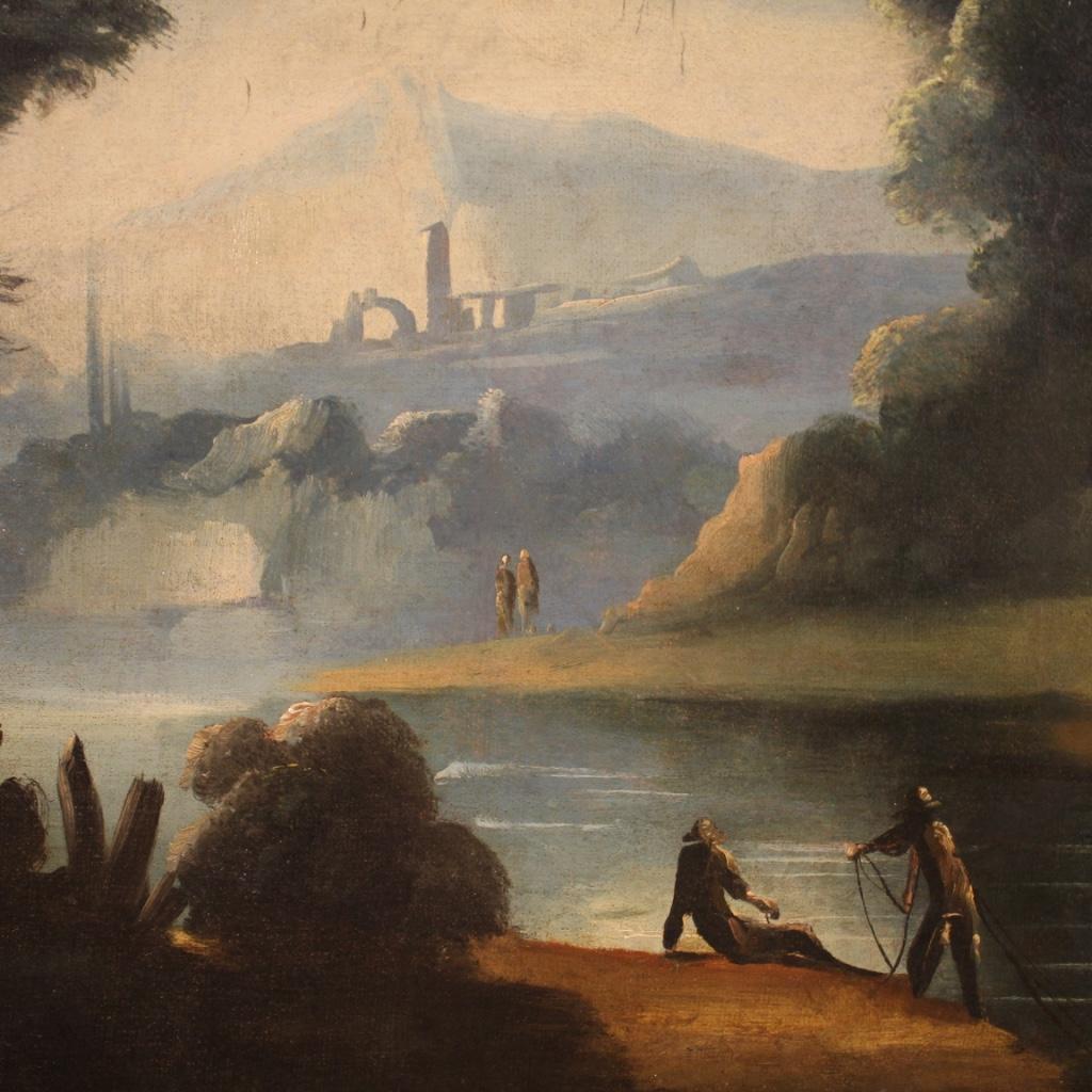 18th Century Oil on Canvas Antique Italian Landscape Painting, 1750 For Sale 1