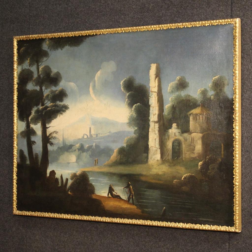 18th Century Oil on Canvas Antique Italian Landscape Painting, 1750 For Sale 3