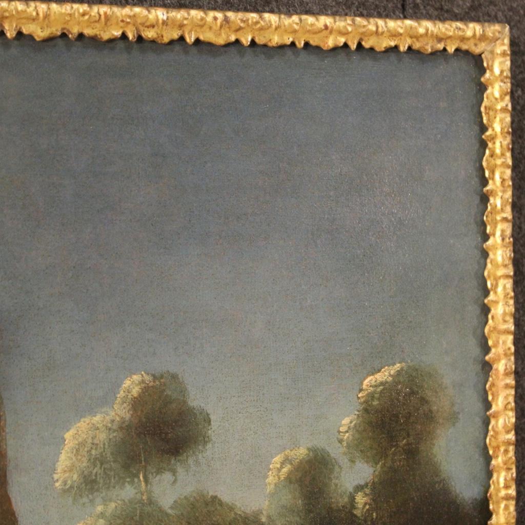 18th Century Oil on Canvas Antique Italian Landscape Painting, 1750 For Sale 4