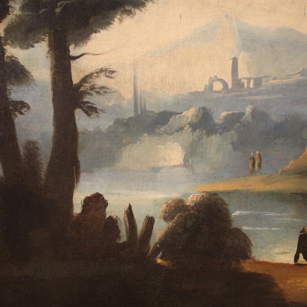 18th Century Oil on Canvas Antique Italian Landscape Painting, 1750 For Sale 5