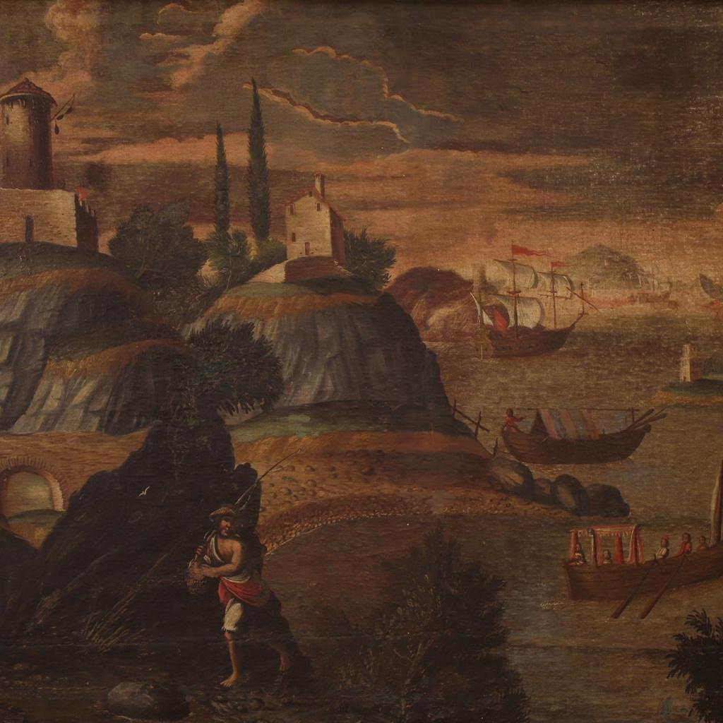 18th Century Oil on Canvas Antique Italian Landscape Painting, 1770 7