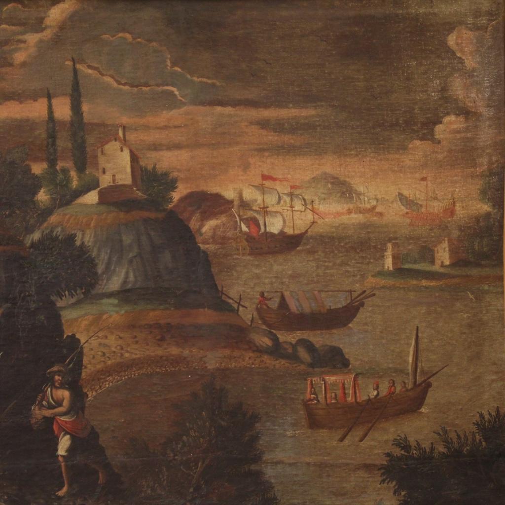 18th Century Oil on Canvas Antique Italian Landscape Painting, 1770 In Good Condition In Vicoforte, Piedmont