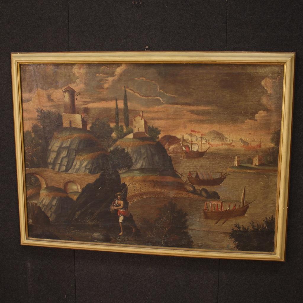 18th Century Oil on Canvas Antique Italian Landscape Painting, 1770 4