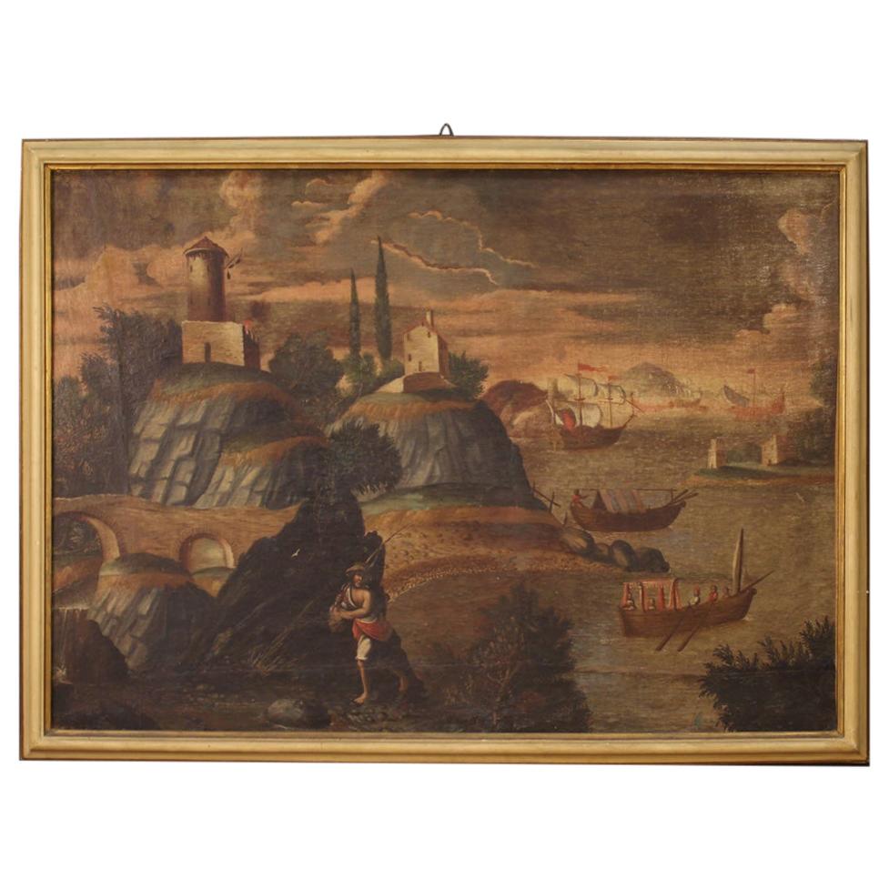 18th Century Oil on Canvas Antique Italian Landscape Painting, 1770