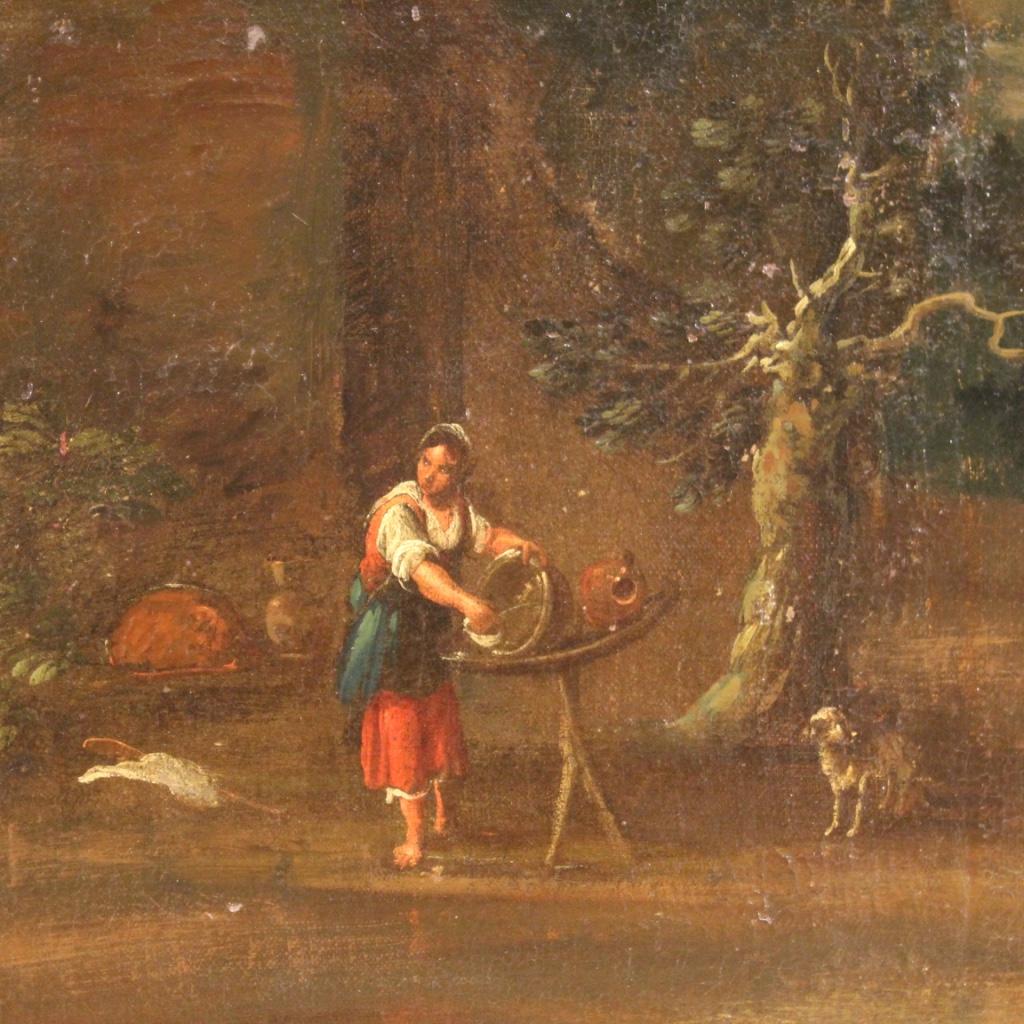 18th Century Oil on Canvas Antique Italian Landscape Painting, 1780 In Fair Condition In Vicoforte, Piedmont