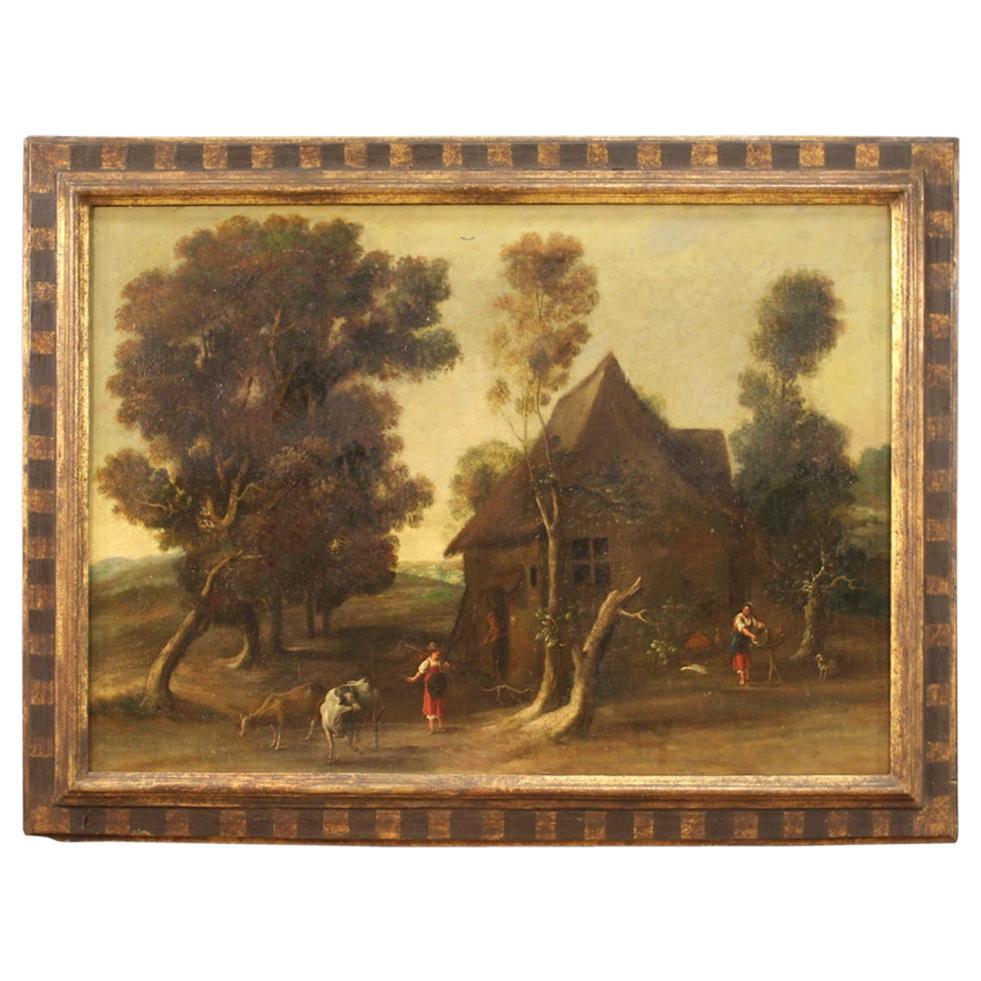 18th Century Oil on Canvas Antique Italian Landscape Painting, 1780