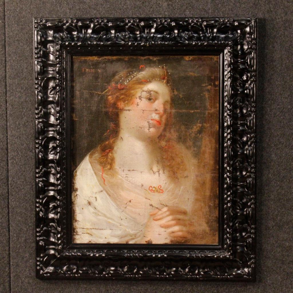 18th Century Oil on Canvas Antique Italian Painting Female Character, 1780 6