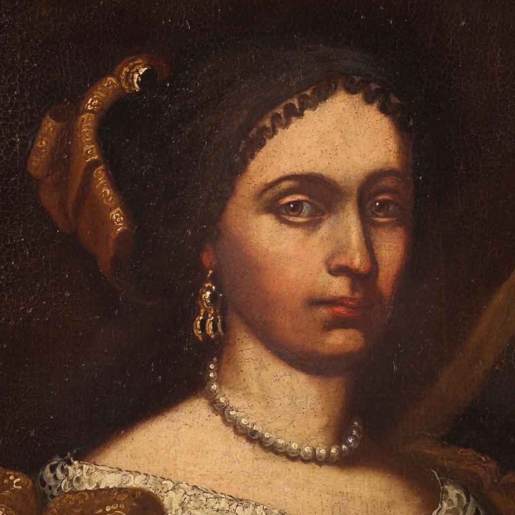Mid-18th Century 18th Century Oil On Canvas Antique Italian Portrait of a Noblewoman, 1730s
