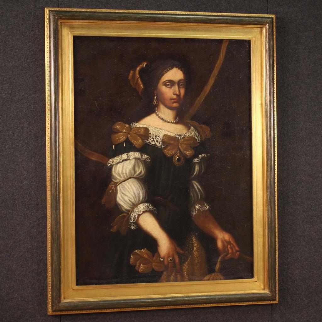 18th Century Oil On Canvas Antique Italian Portrait of a Noblewoman, 1730s 3