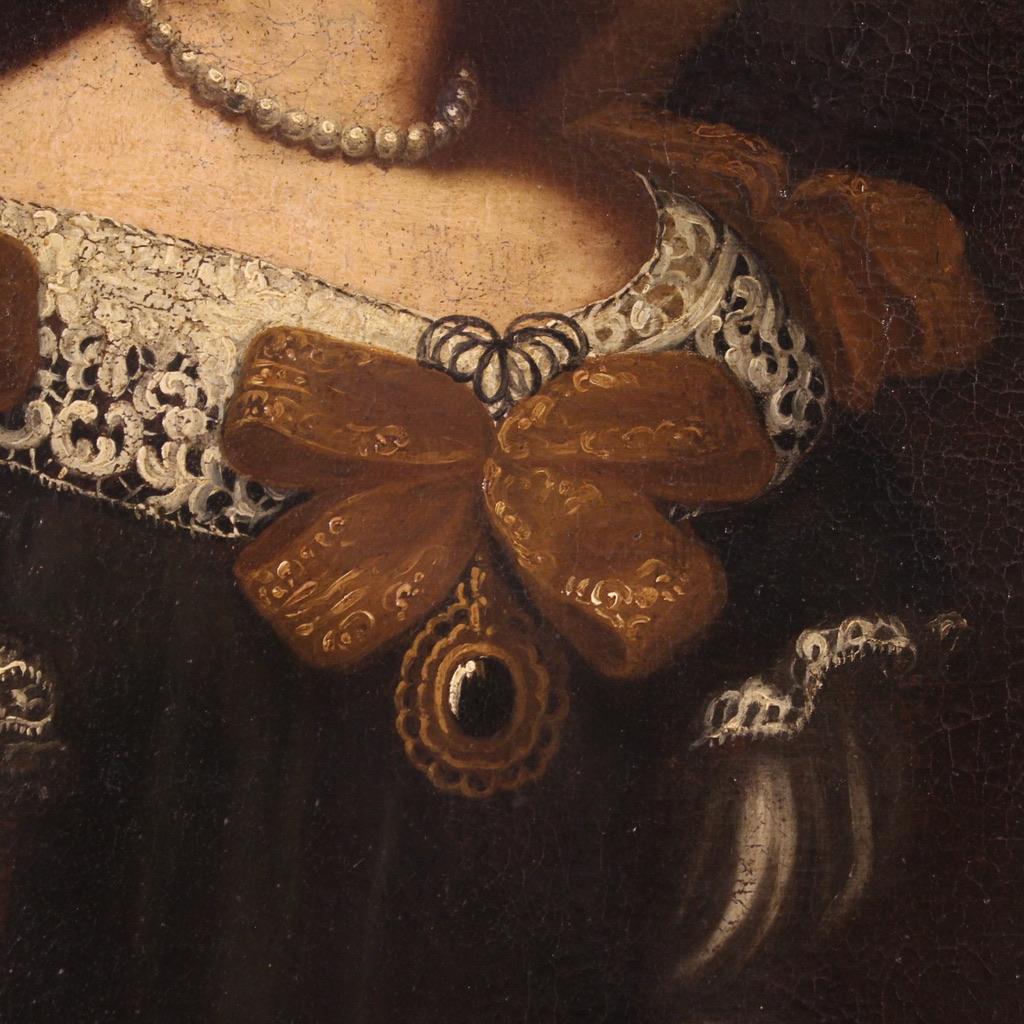 18th Century Oil On Canvas Antique Italian Portrait of a Noblewoman, 1730s 4