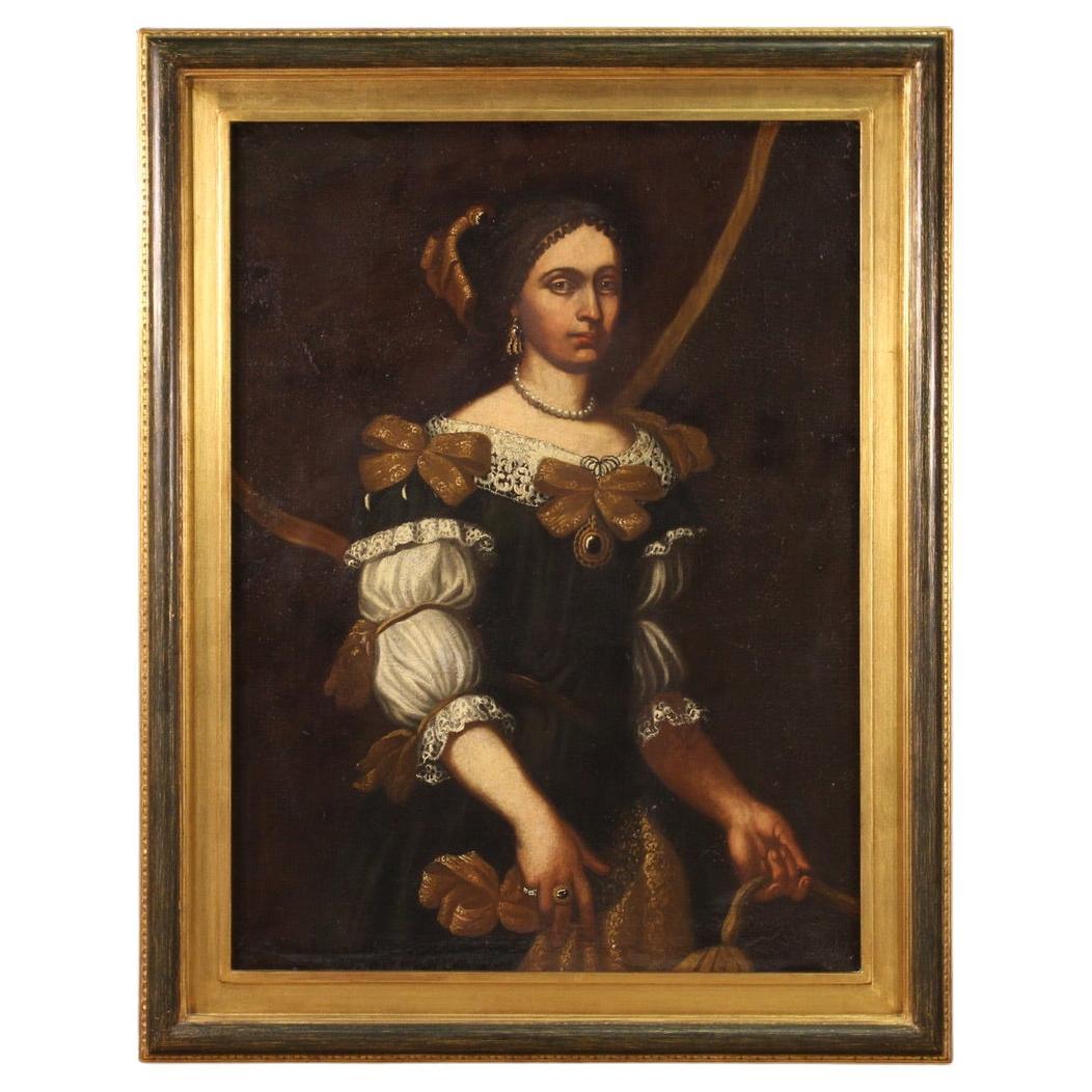 18th Century Oil On Canvas Antique Italian Portrait of a Noblewoman, 1730s