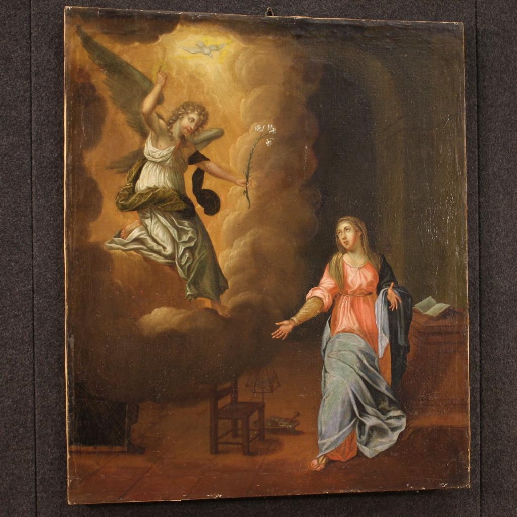 18th Century Oil on Canvas Antique Italian Religious Painting Annunciation, 1750 6