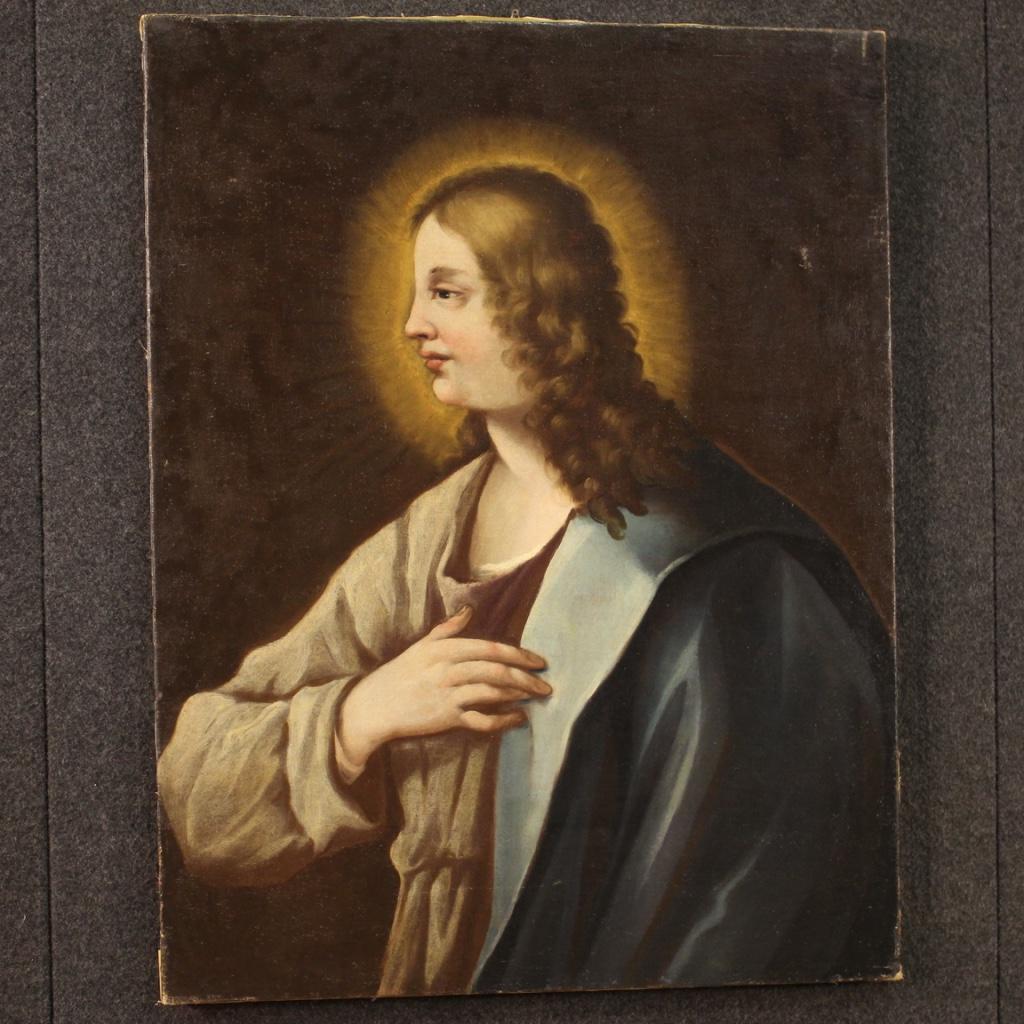 18th Century Oil on Canvas Antique Italian Religious Painting Bust of Saint 1770 7