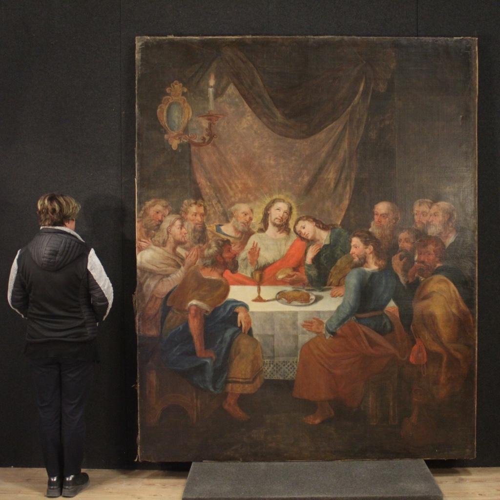 18th Century Oil on Canvas Antique Italian Religious Painting Last Supper, 1780 8