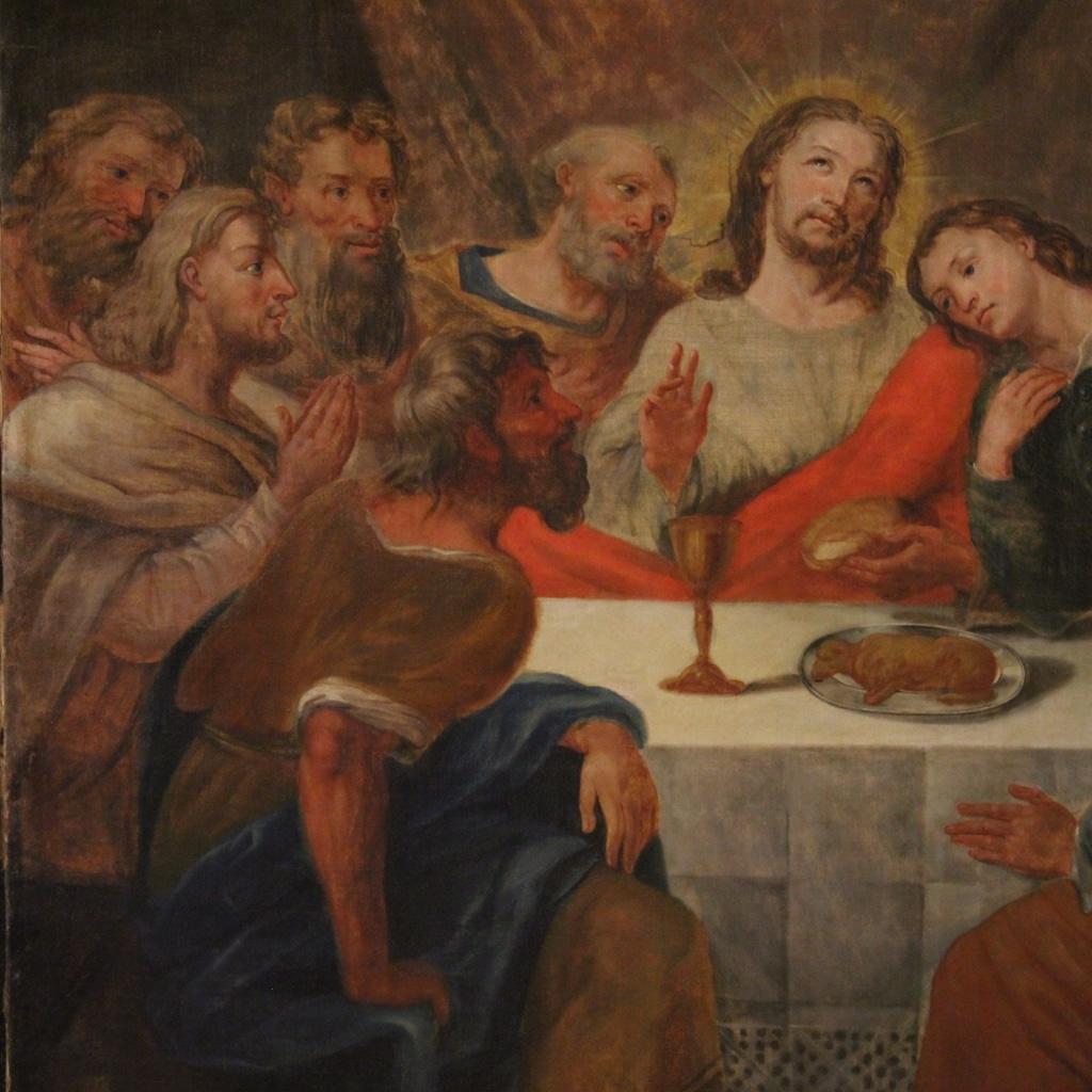 18th Century Oil on Canvas Antique Italian Religious Painting Last Supper, 1780 1
