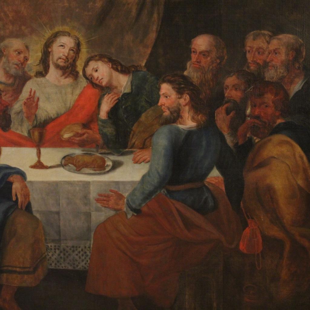 18th Century Oil on Canvas Antique Italian Religious Painting Last Supper, 1780 2