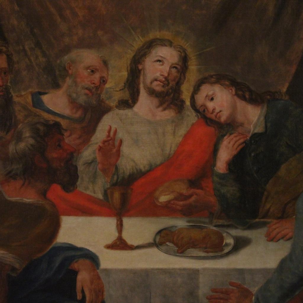 18th Century Oil on Canvas Antique Italian Religious Painting Last Supper, 1780 3