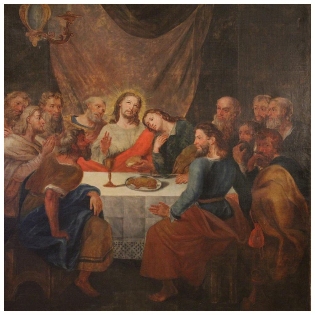 18th Century Oil on Canvas Antique Italian Religious Painting Last Supper, 1780