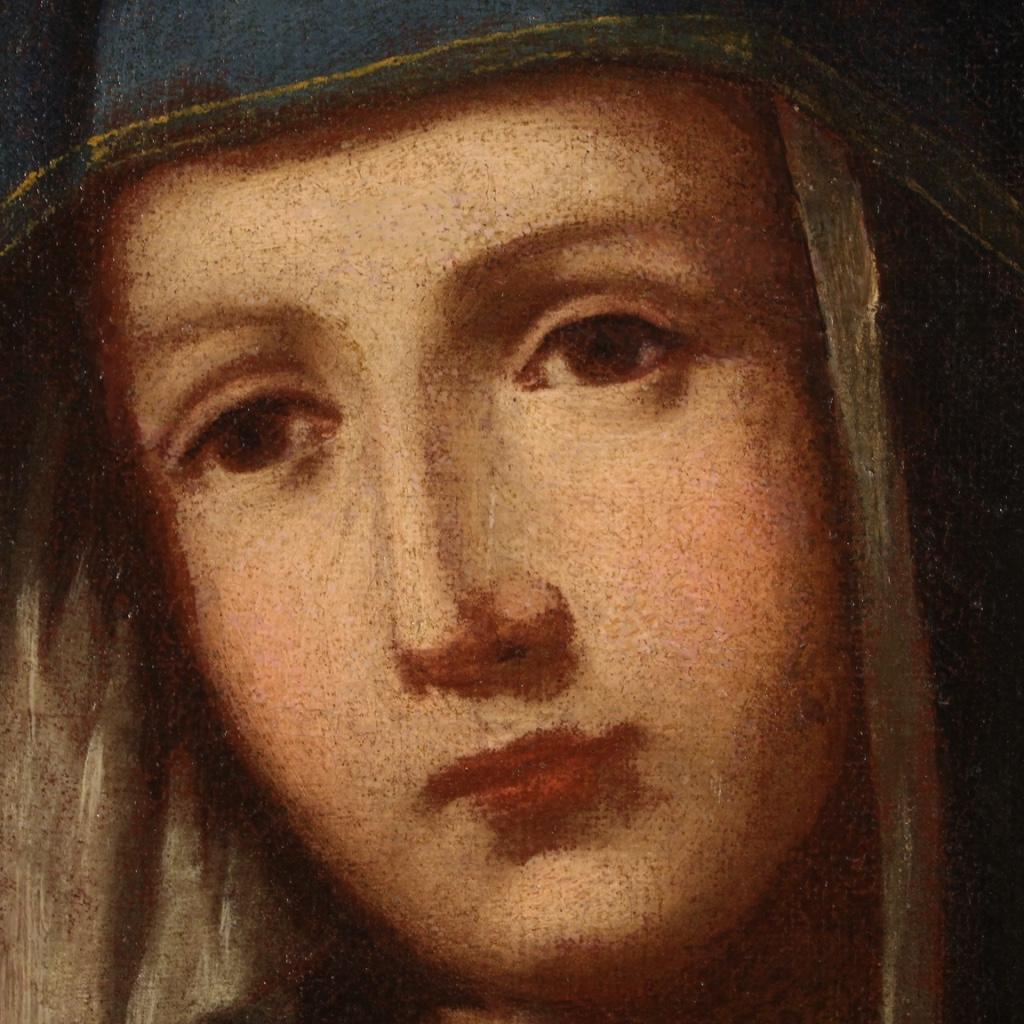 18th Century Oil on Canvas Antique Italian Religious Painting Madonna, 1750 7