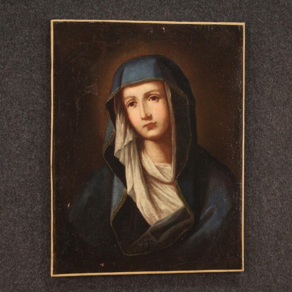 18th Century Oil on Canvas Antique Italian Religious Painting Madonna, 1750 3