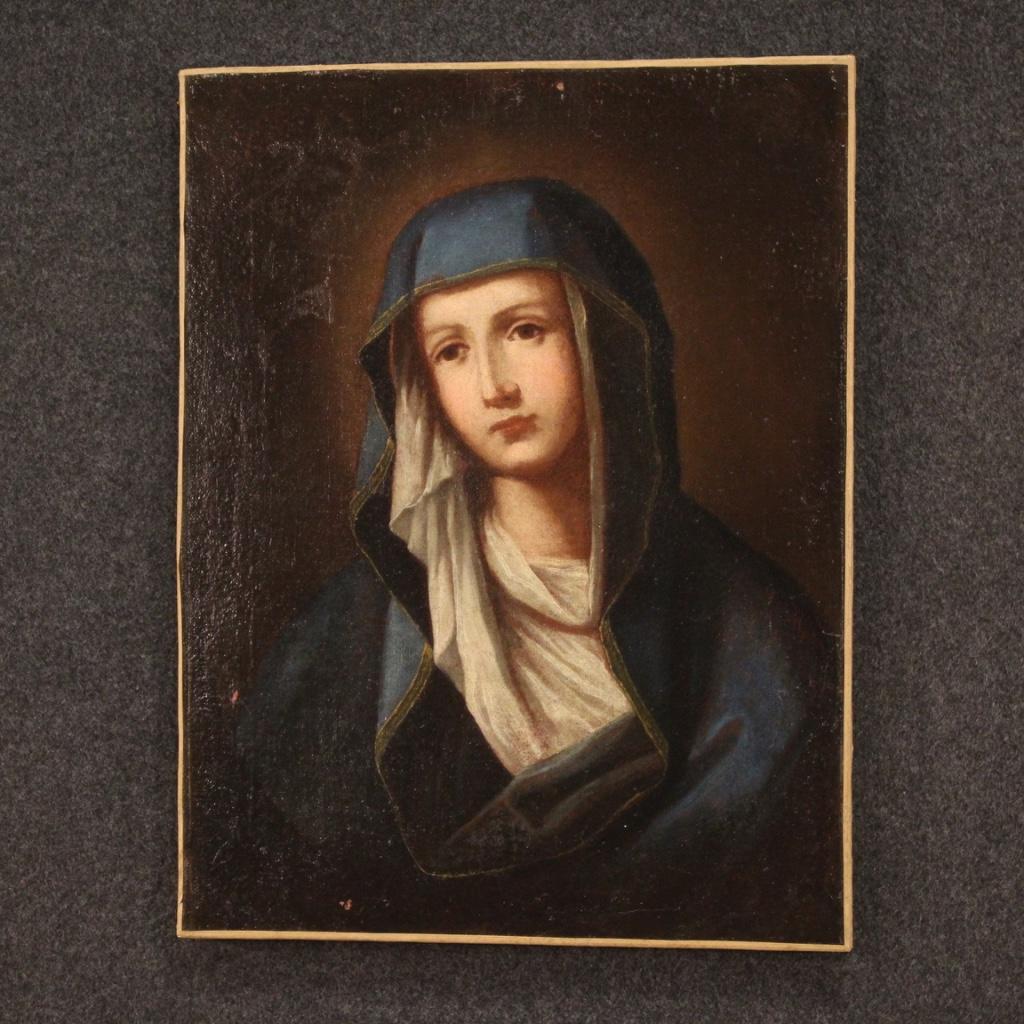 18th Century Oil on Canvas Antique Italian Religious Painting Madonna, 1750 4