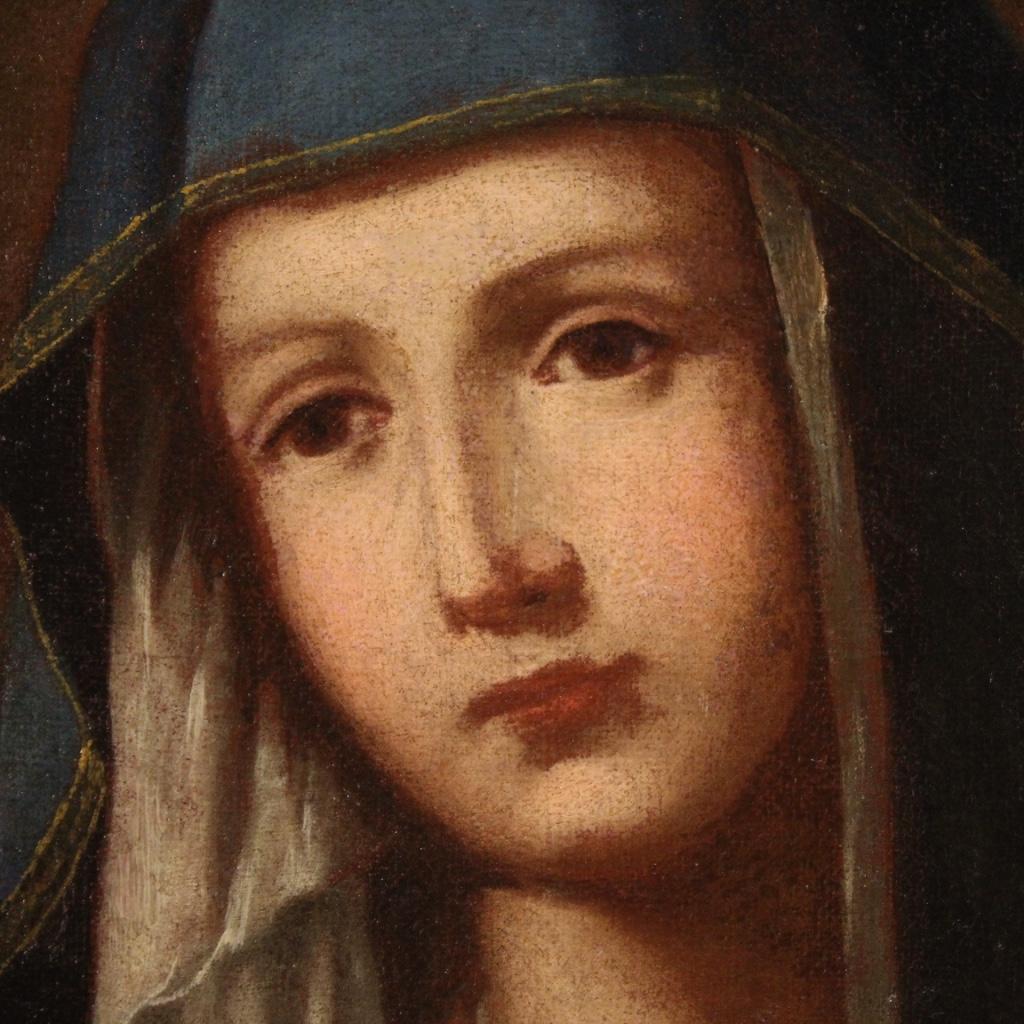 18th Century Oil on Canvas Antique Italian Religious Painting Madonna, 1750 5