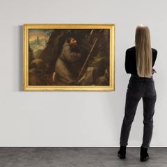 18th Century Oil on Canvas Antique Italian Religious Painting Saint Francis 1720