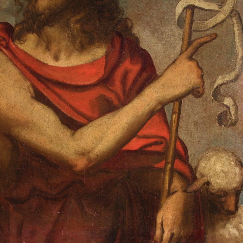 18th Century Oil on Canvas Antique Italian Religious Painting Saint John Baptist 1