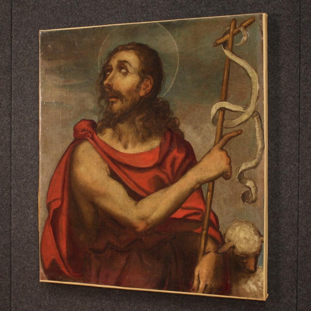 18th Century Oil on Canvas Antique Italian Religious Painting Saint John Baptist 5