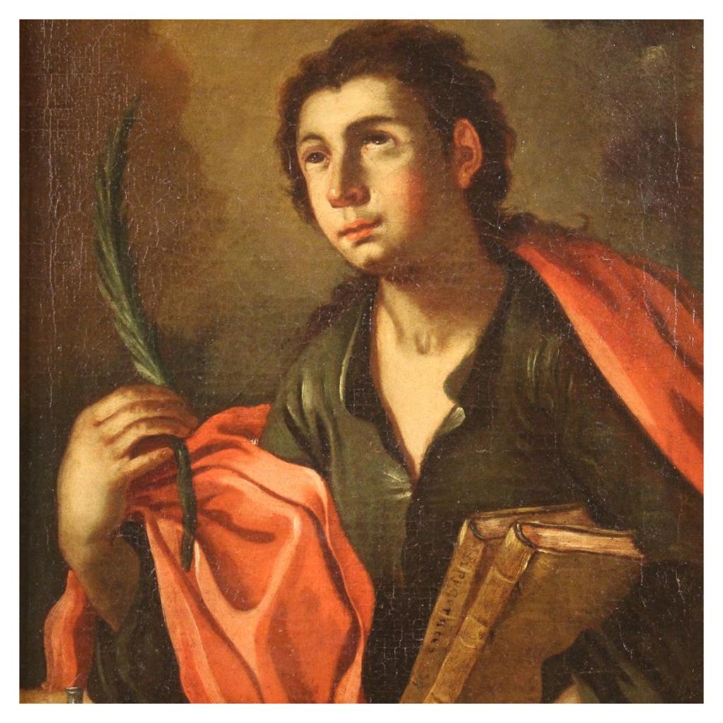 18th Century Oil on Canvas Antique Italian Religious Painting Saint Pantaleon