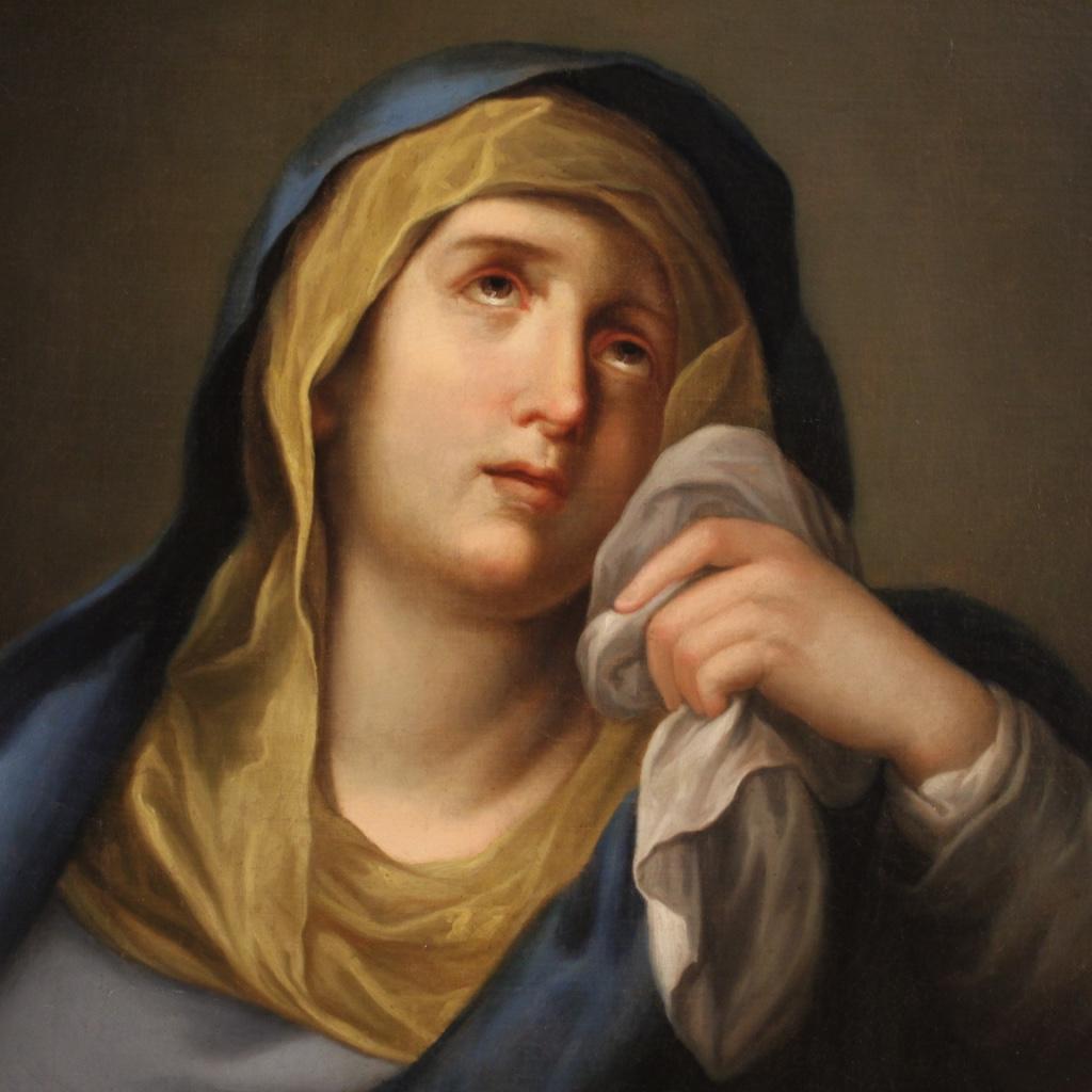 Antikes italienisches religiöses Gemälde, Jungfrau mit Sorrows, Öl auf Leinwand, 18. Jahrhundert (Italienisch) im Angebot